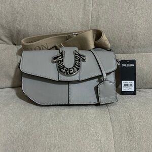 True Religion Shoulder Bag with Signature Logo - Light Grey